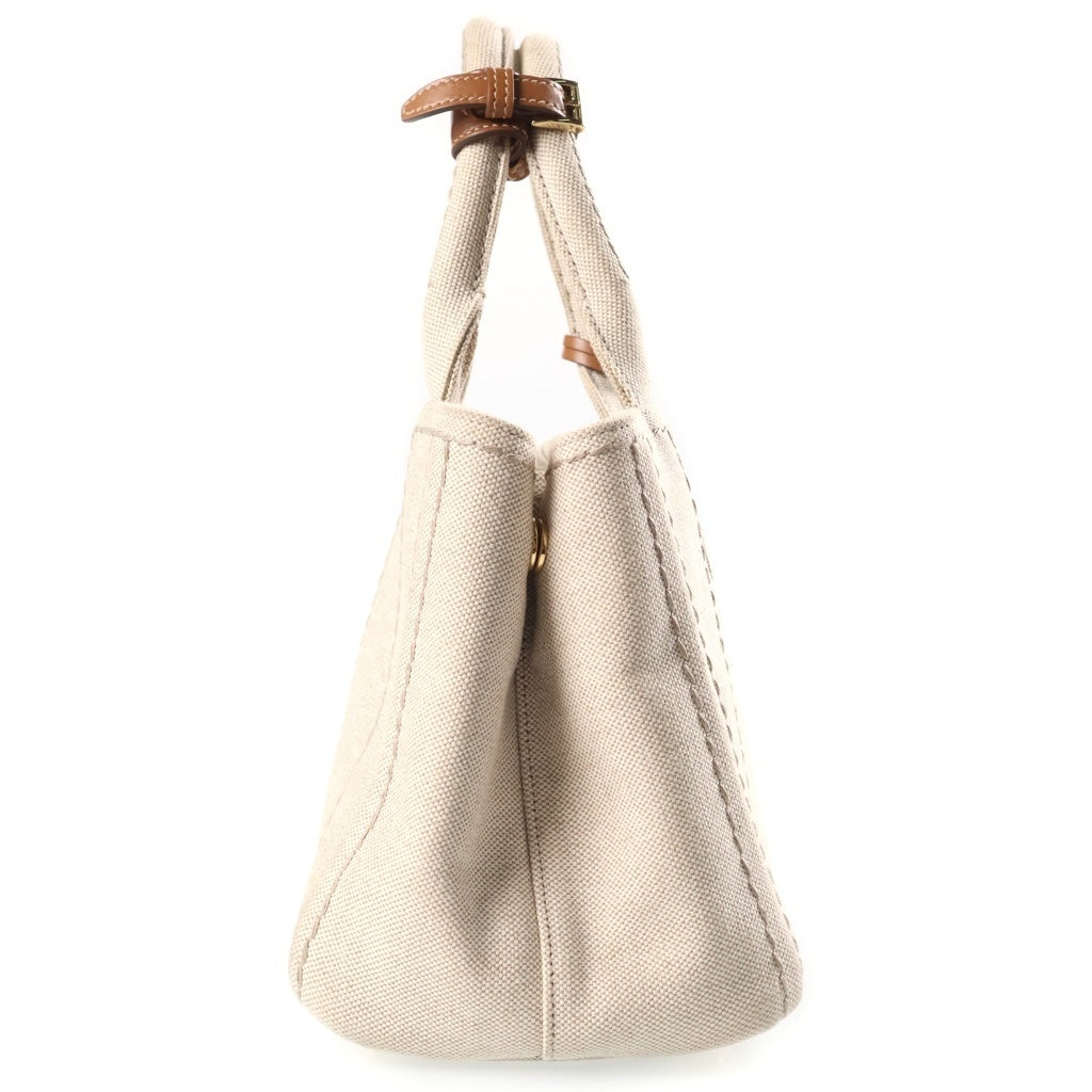 PRADA(プラダ) ジャルディニエール スモール ハンドバッグ アイボリー キャンバス×レザー 1BG464 ゴールド金具 レディース
