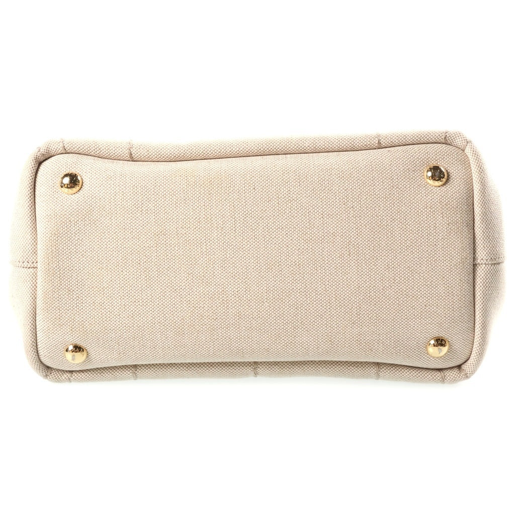 PRADA(プラダ) ジャルディニエール スモール ハンドバッグ アイボリー キャンバス×レザー 1BG464 ゴールド金具 レディース