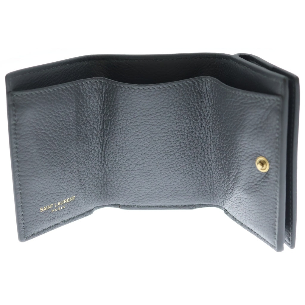 SAINT LAURENT PARIS(サンローランパリ) 三つ折り財布 コンパクトウォレット コインケース グレー レザー 637420 ゴールド金具 レディース