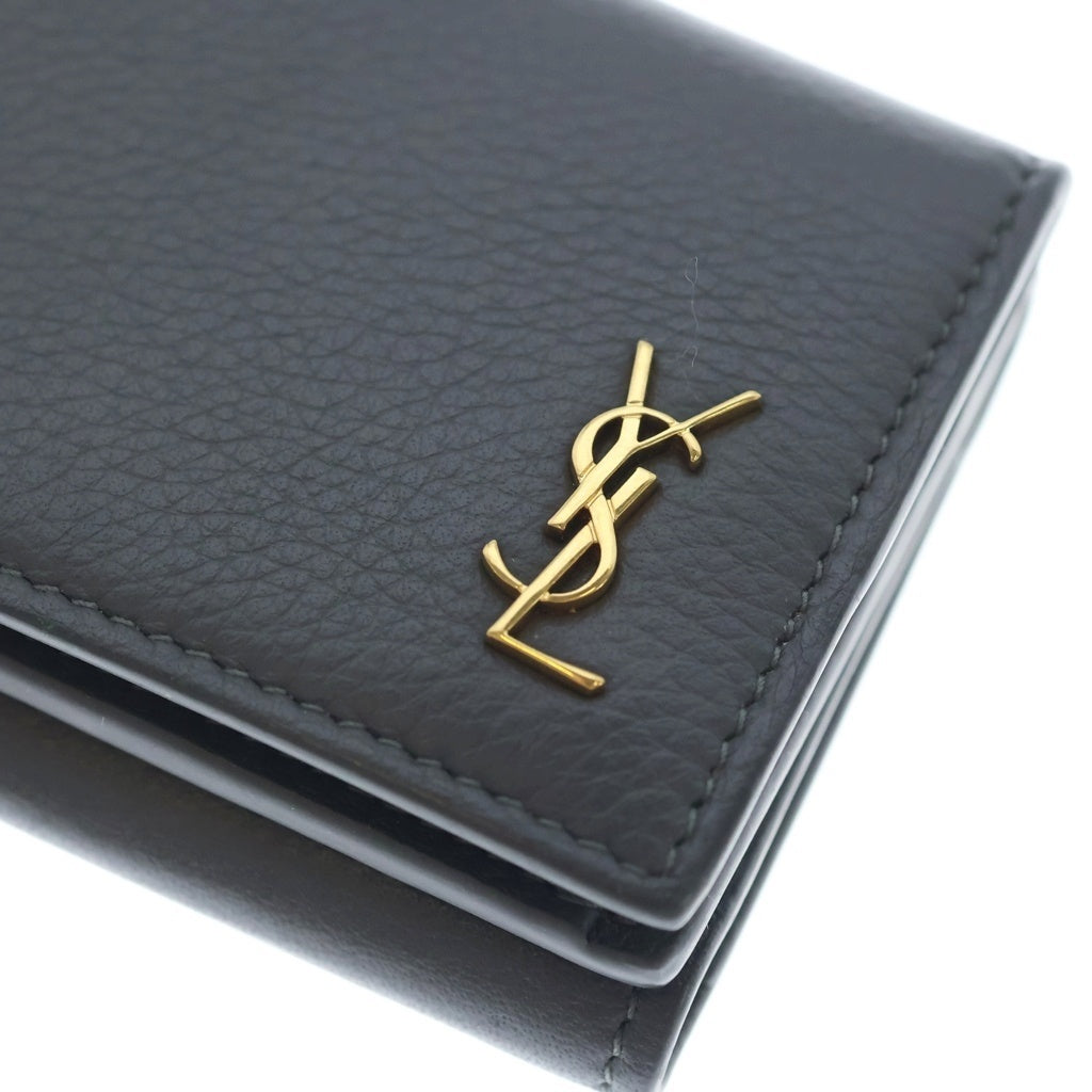 SAINT LAURENT PARIS(サンローランパリ) 三つ折り財布 コンパクトウォレット コインケース グレー レザー 637420 ゴールド金具 レディース