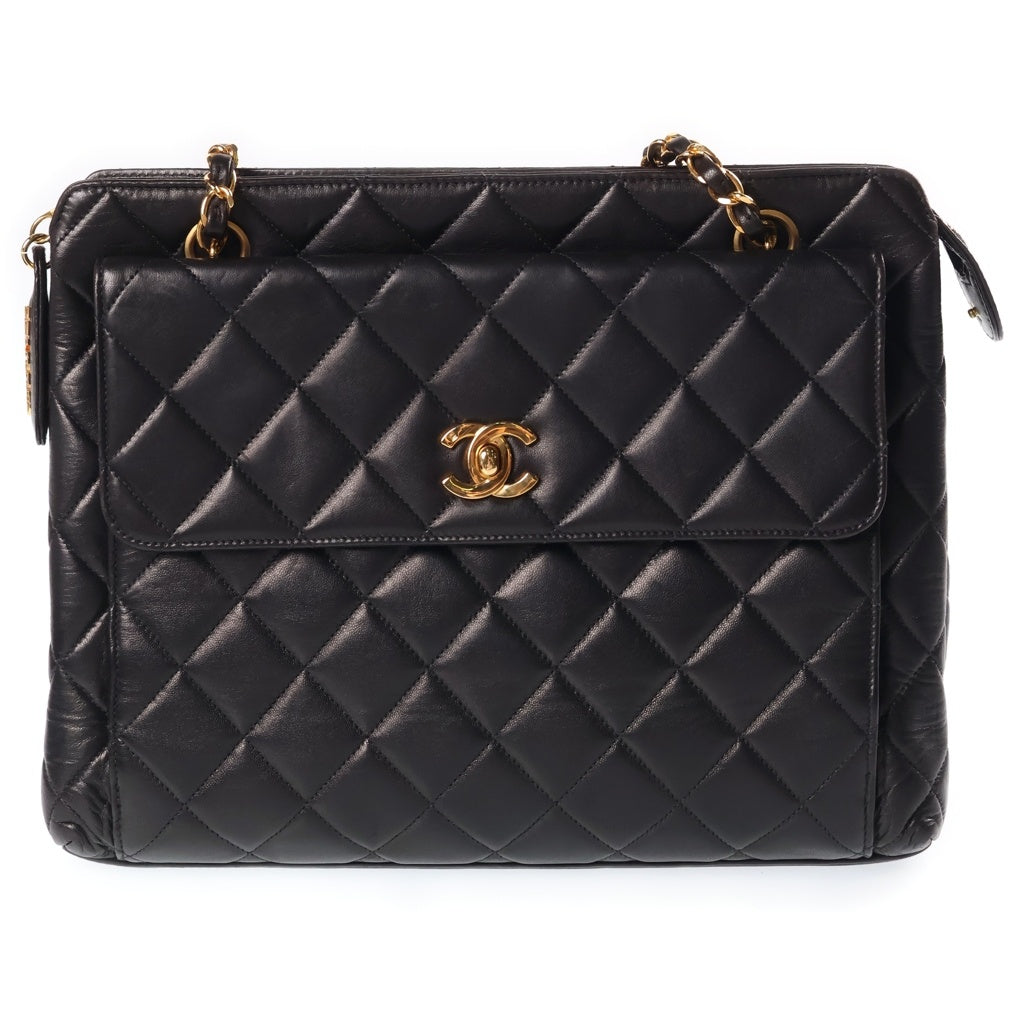 CHANEL(シャネル) マトラッセ チェーン ショルダーバッグ アウトサイド フラップ ゴールド金具 ラムスキン ブラック レディース