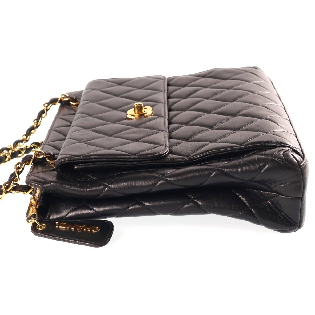 CHANEL(シャネル) マトラッセ チェーン ショルダーバッグ アウトサイド フラップ ゴールド金具 ラムスキン ブラック レディース