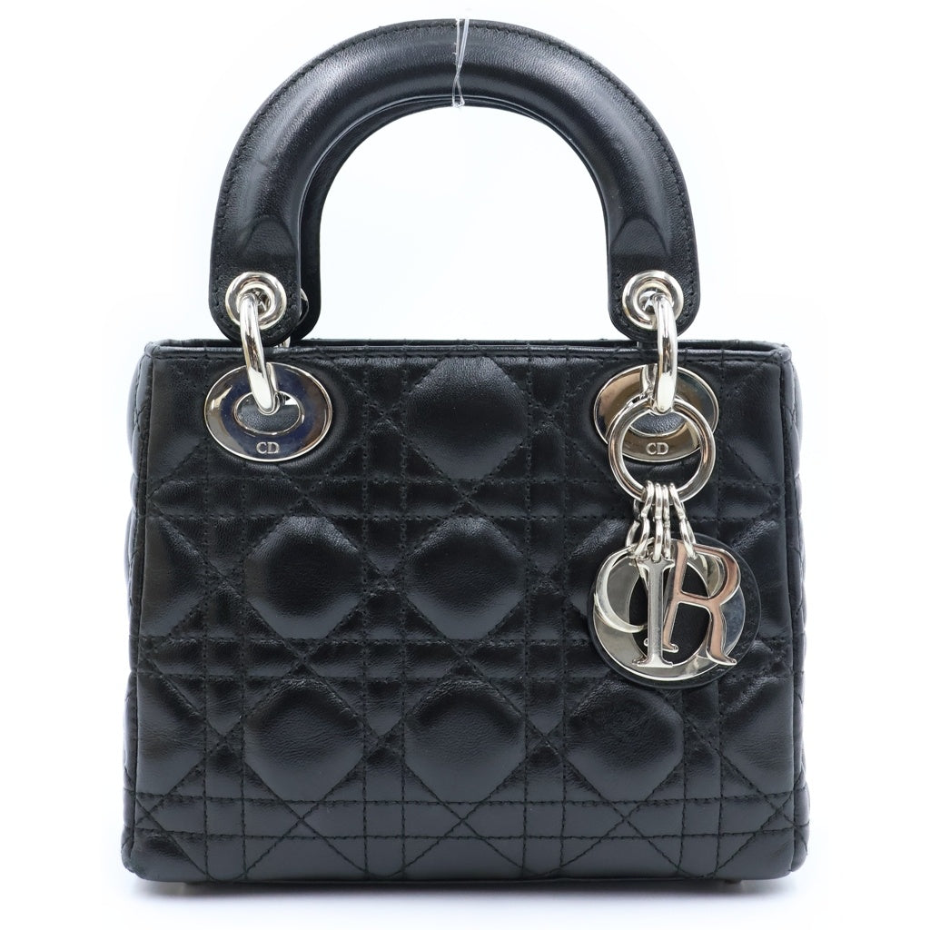 Christian Dior(クリスチャンディオール) レディディオール ミニ レザー シルバー金具 2WAY ハンドバッグ ショルダーバッグ ブラック レディース