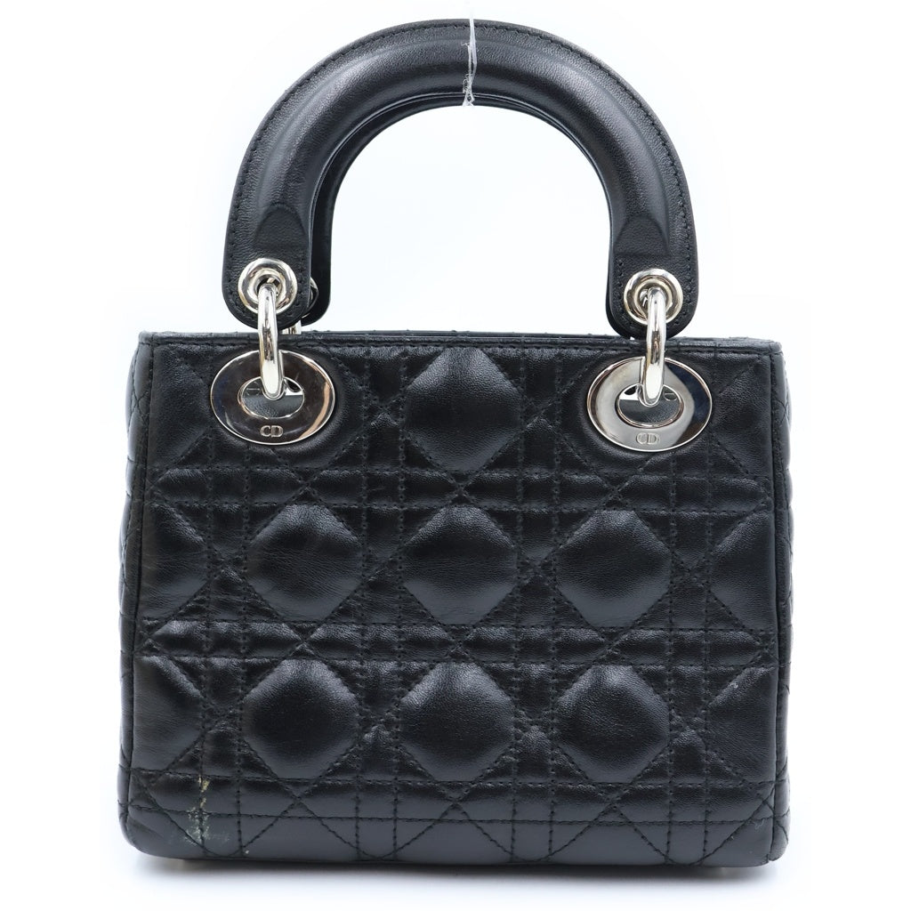 Christian Dior(クリスチャンディオール) レディディオール ミニ レザー シルバー金具 2WAY ハンドバッグ ショルダーバッグ ブラック レディース