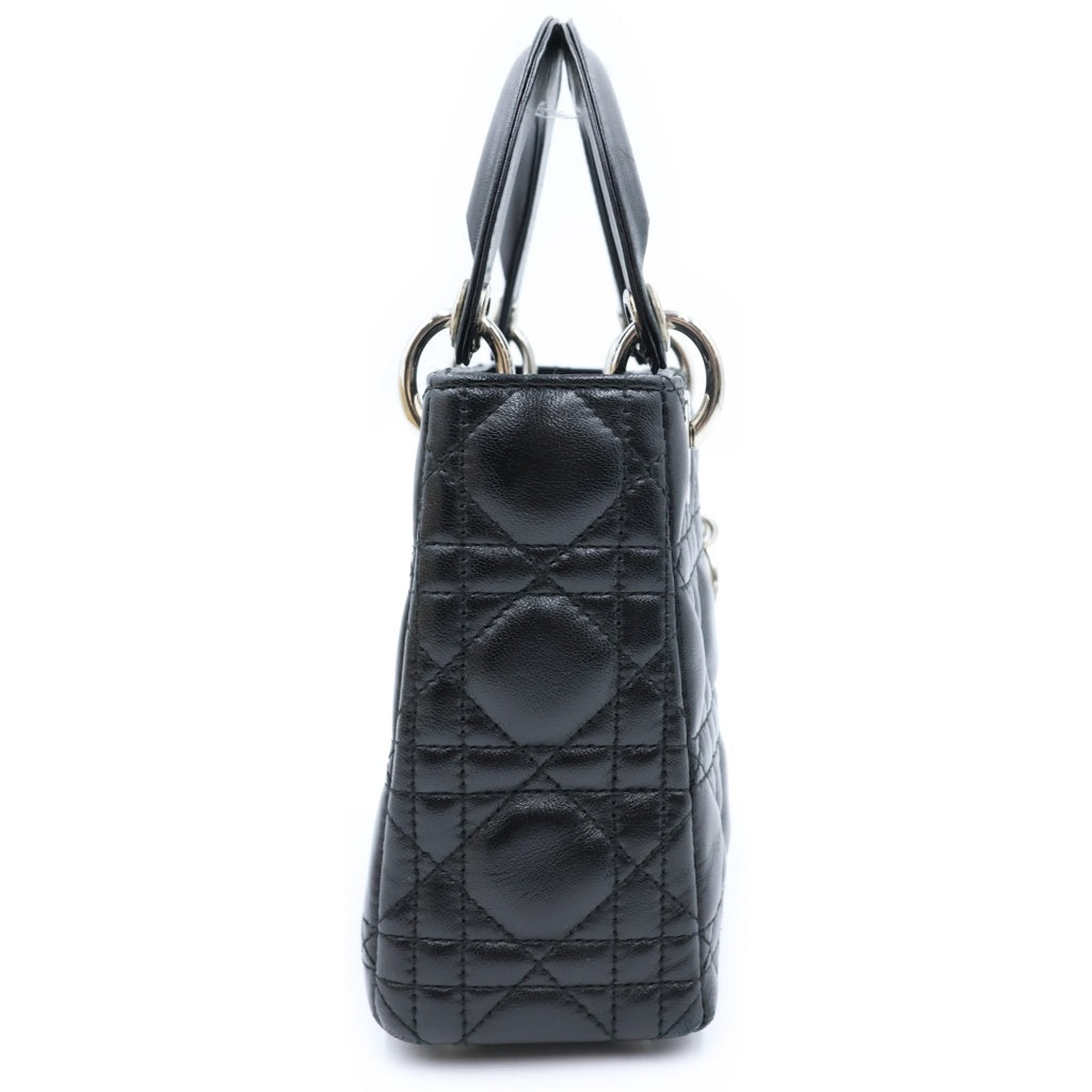 Christian Dior(クリスチャンディオール) レディディオール ミニ レザー シルバー金具 2WAY ハンドバッグ ショルダーバッグ ブラック レディース