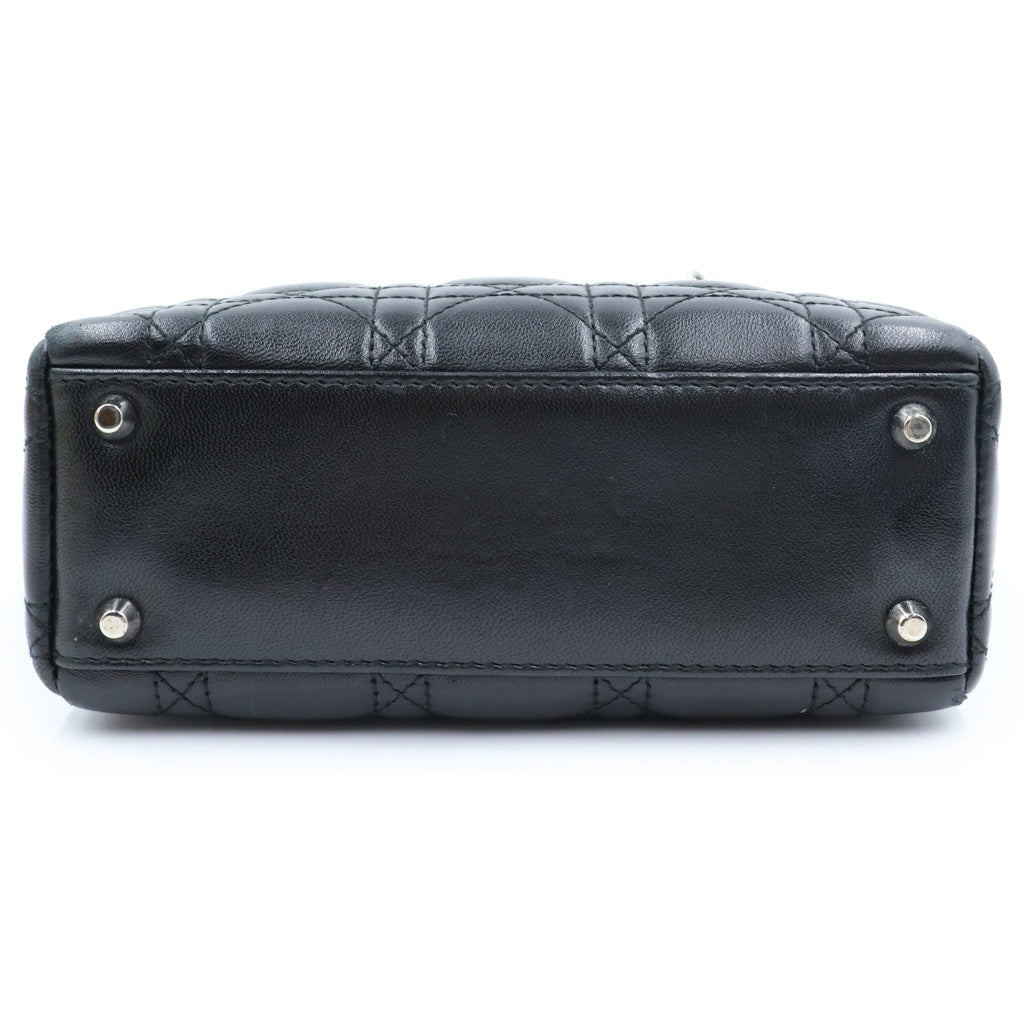 Christian Dior(クリスチャンディオール) レディディオール ミニ レザー シルバー金具 2WAY ハンドバッグ ショルダーバッグ ブラック レディース