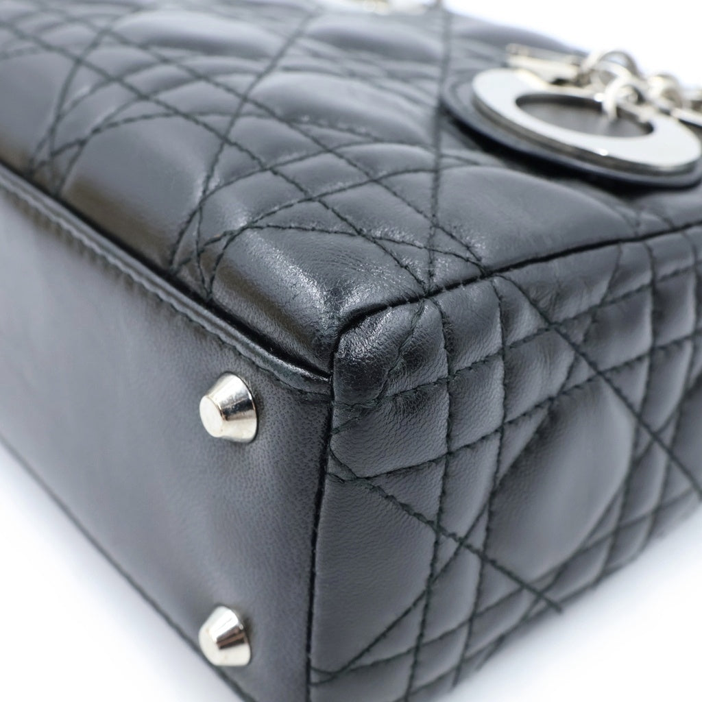 Christian Dior(クリスチャンディオール) レディディオール ミニ レザー シルバー金具 2WAY ハンドバッグ ショルダーバッグ ブラック レディース