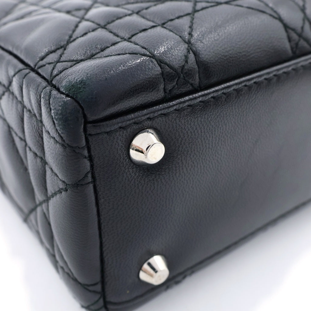 Christian Dior(クリスチャンディオール) レディディオール ミニ レザー シルバー金具 2WAY ハンドバッグ ショルダーバッグ ブラック レディース