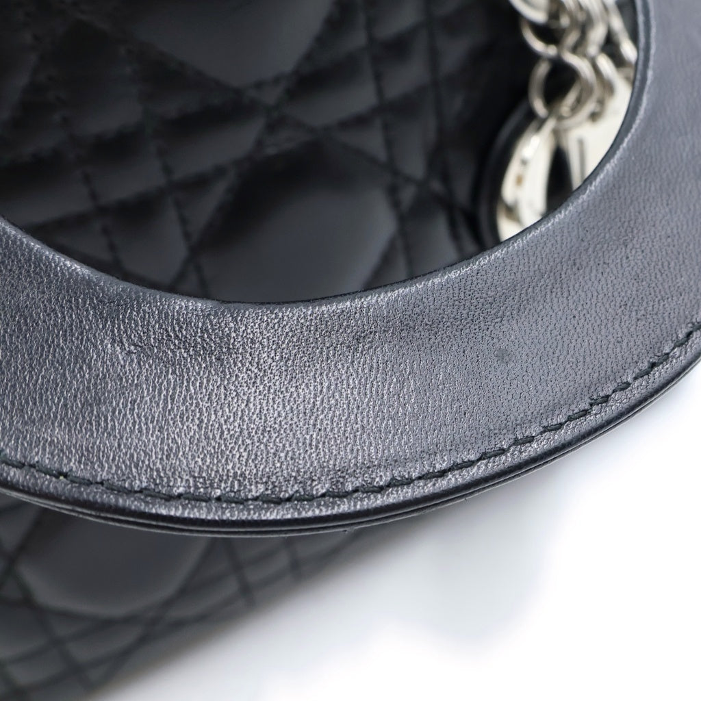 Christian Dior(クリスチャンディオール) レディディオール ミニ レザー シルバー金具 2WAY ハンドバッグ ショルダーバッグ ブラック レディース