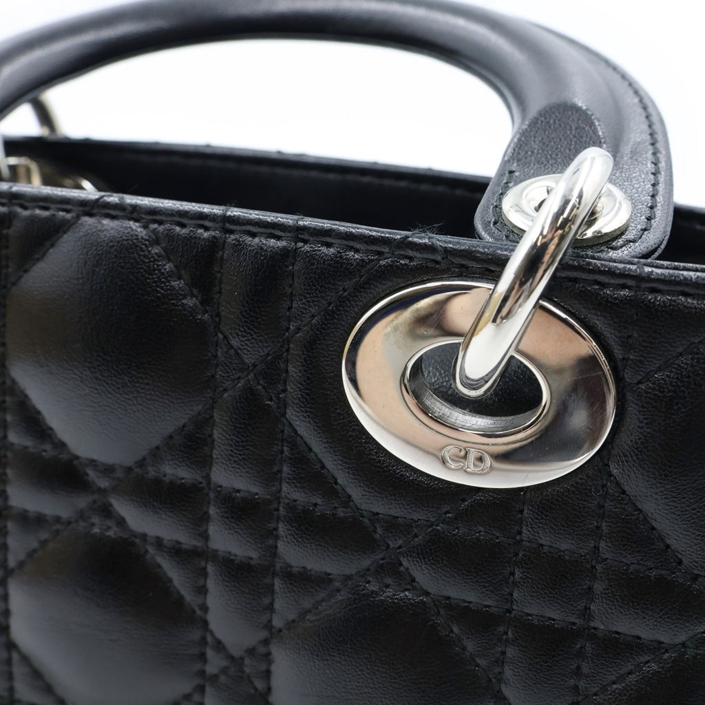 Christian Dior(クリスチャンディオール) レディディオール ミニ レザー シルバー金具 2WAY ハンドバッグ ショルダーバッグ ブラック レディース