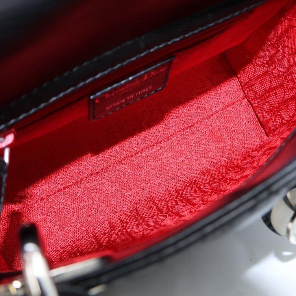 Christian Dior(クリスチャンディオール) レディディオール ミニ レザー シルバー金具 2WAY ハンドバッグ ショルダーバッグ ブラック レディース