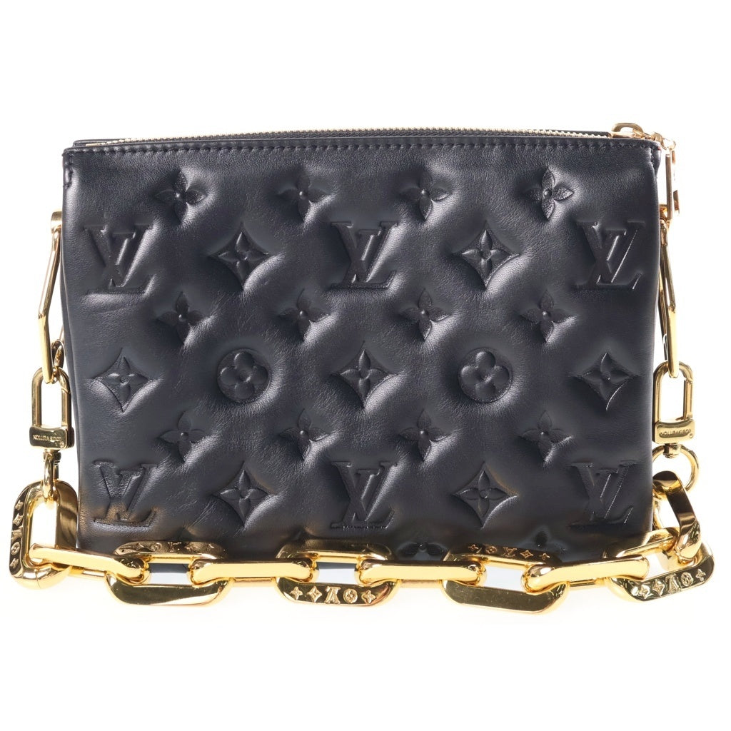 LOUIS VUITTON(ルイヴィトン) エンボス クッサンBB チェーンハンドバッグ ブラック レザー M21259 ゴールド金具 レディース