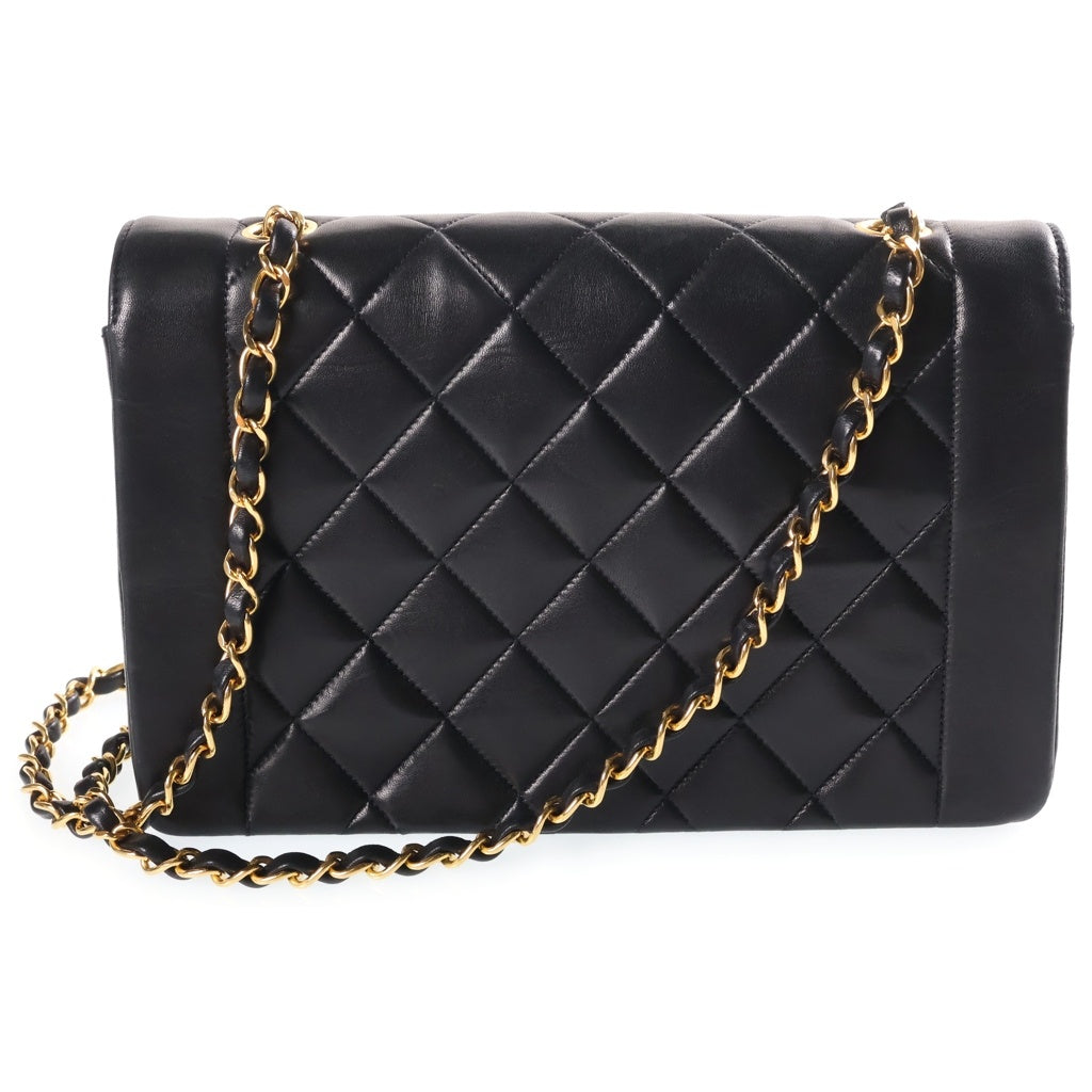 CHANEL(シャネル) ダイアナ25 マトラッセ チェーンショルダーバッグ ブラック ラムスキン ゴールド金具 シール有 2番台 A01165 レディース