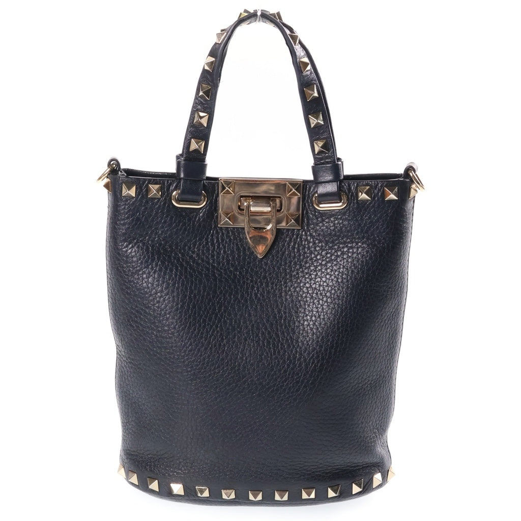 VALENTINO(ヴァレンティノ) ロックスタッズ 2WAYハンドバッグ ショルダーバッグ ブラック レザー ゴールド金具 レディース