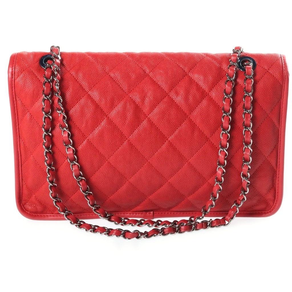 CHANEL(シャネル) フレンチリビエラ チェーンショルダーバッグ レッド キャビアスキン 20番台 ガンメタ金具 レディース