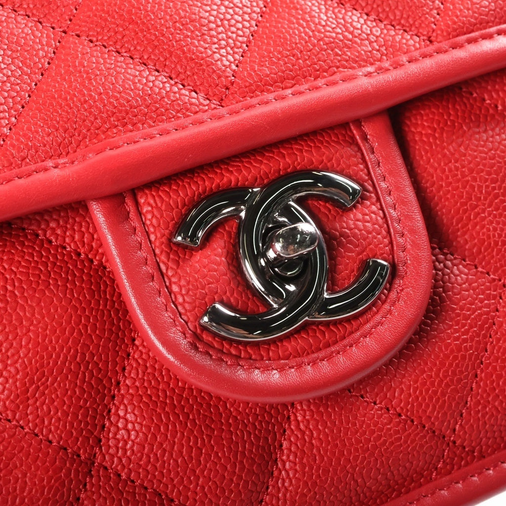 CHANEL(シャネル) フレンチリビエラ チェーンショルダーバッグ レッド キャビアスキン 20番台 ガンメタ金具 レディース