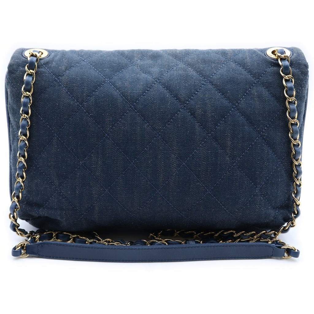 CHANEL(シャネル) マトラッセ デニム チェーンショルダーバッグ インディゴブルー レザー×デニム 23番台 ゴールド金具 レディース