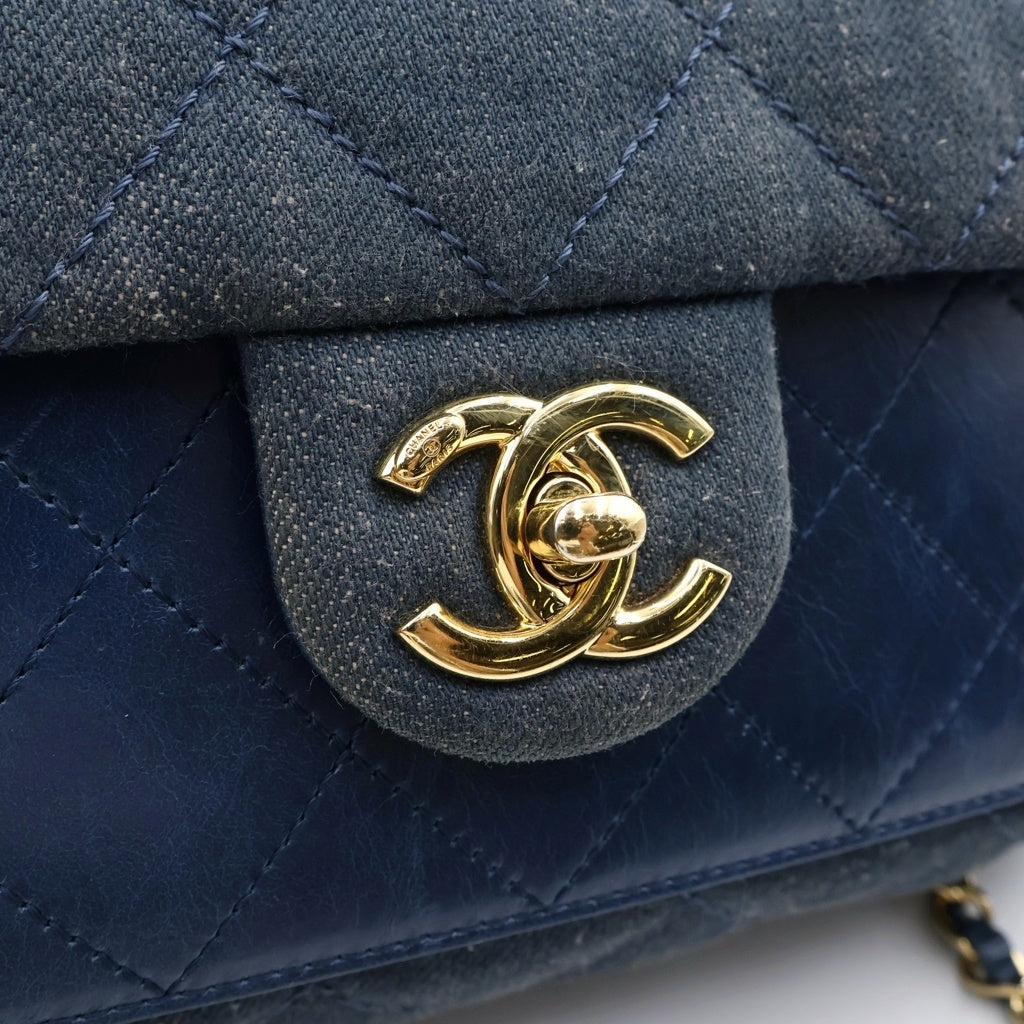 CHANEL(シャネル) マトラッセ デニム チェーンショルダーバッグ インディゴブルー レザー×デニム 23番台 ゴールド金具 レディース