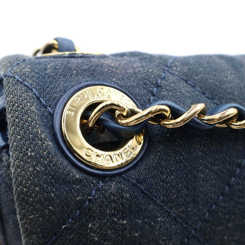 CHANEL(シャネル) マトラッセ デニム チェーンショルダーバッグ インディゴブルー レザー×デニム 23番台 ゴールド金具 レディース