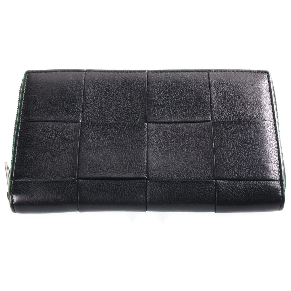 BOTTEGA VENETA(ボッテガヴェネタ) カセット ラウンドファスナー長財布 ロングウォレット カードケース ブラック レザー シルバー金具 レディース