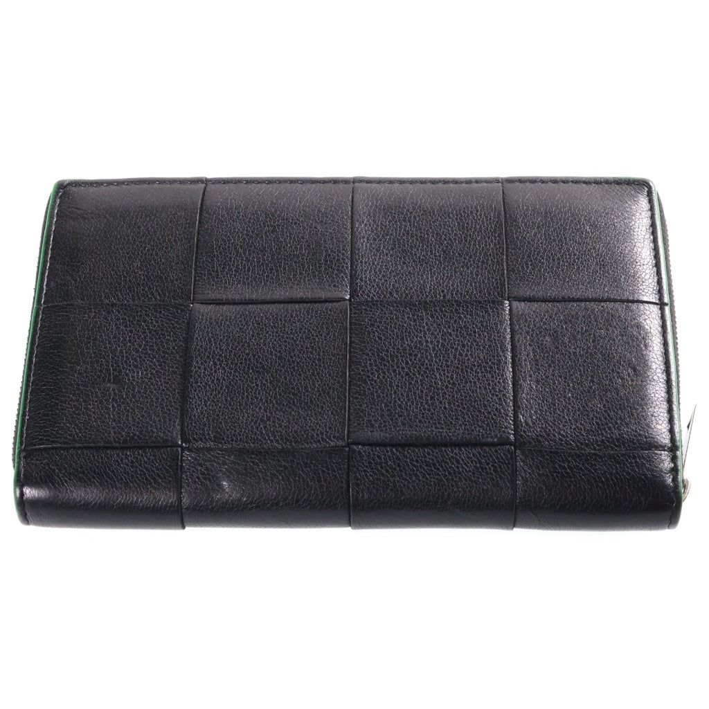BOTTEGA VENETA(ボッテガヴェネタ) カセット ラウンドファスナー長財布 ロングウォレット カードケース ブラック レザー シルバー金具 レディース