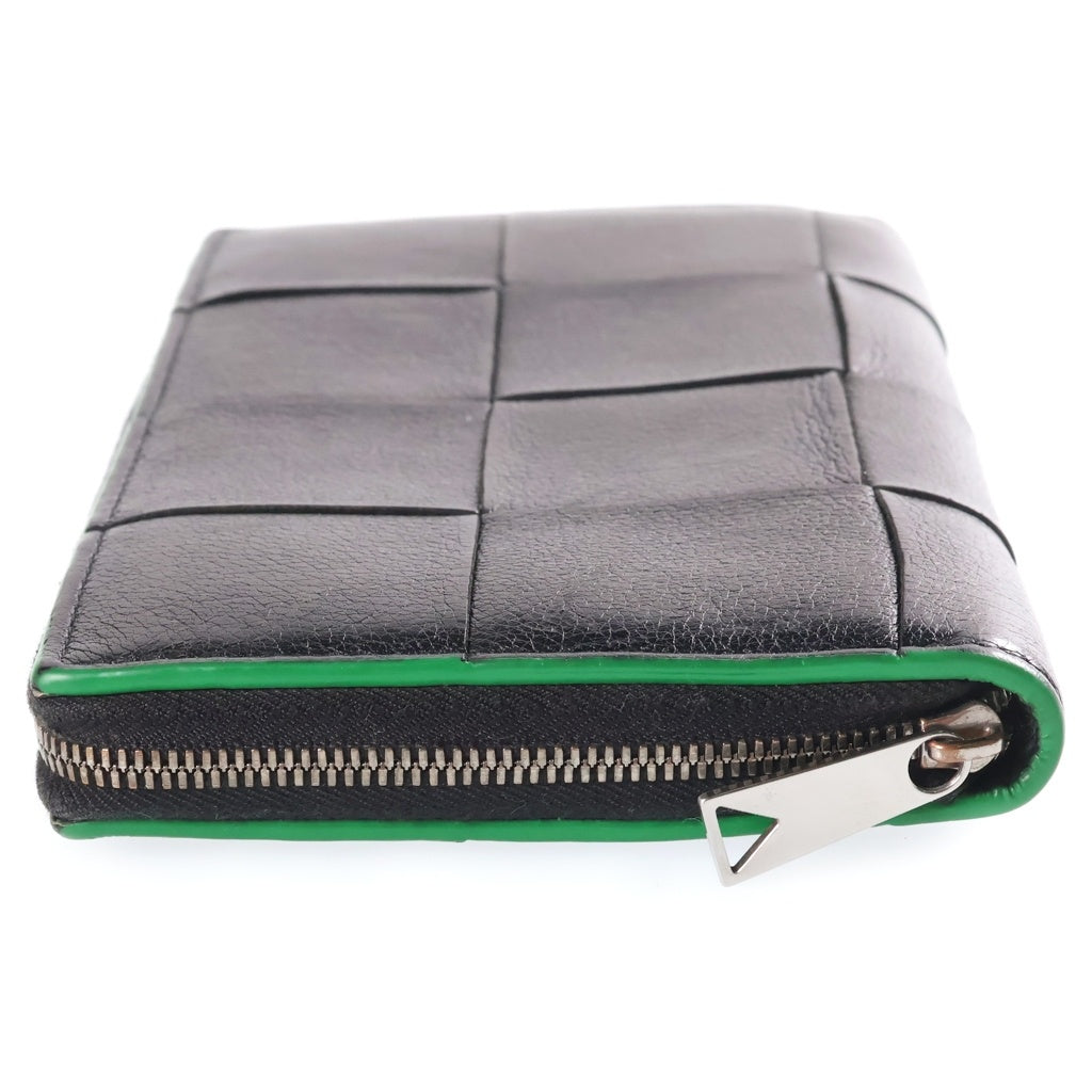 BOTTEGA VENETA(ボッテガヴェネタ) カセット ラウンドファスナー長財布 ロングウォレット カードケース ブラック レザー シルバー金具 レディース