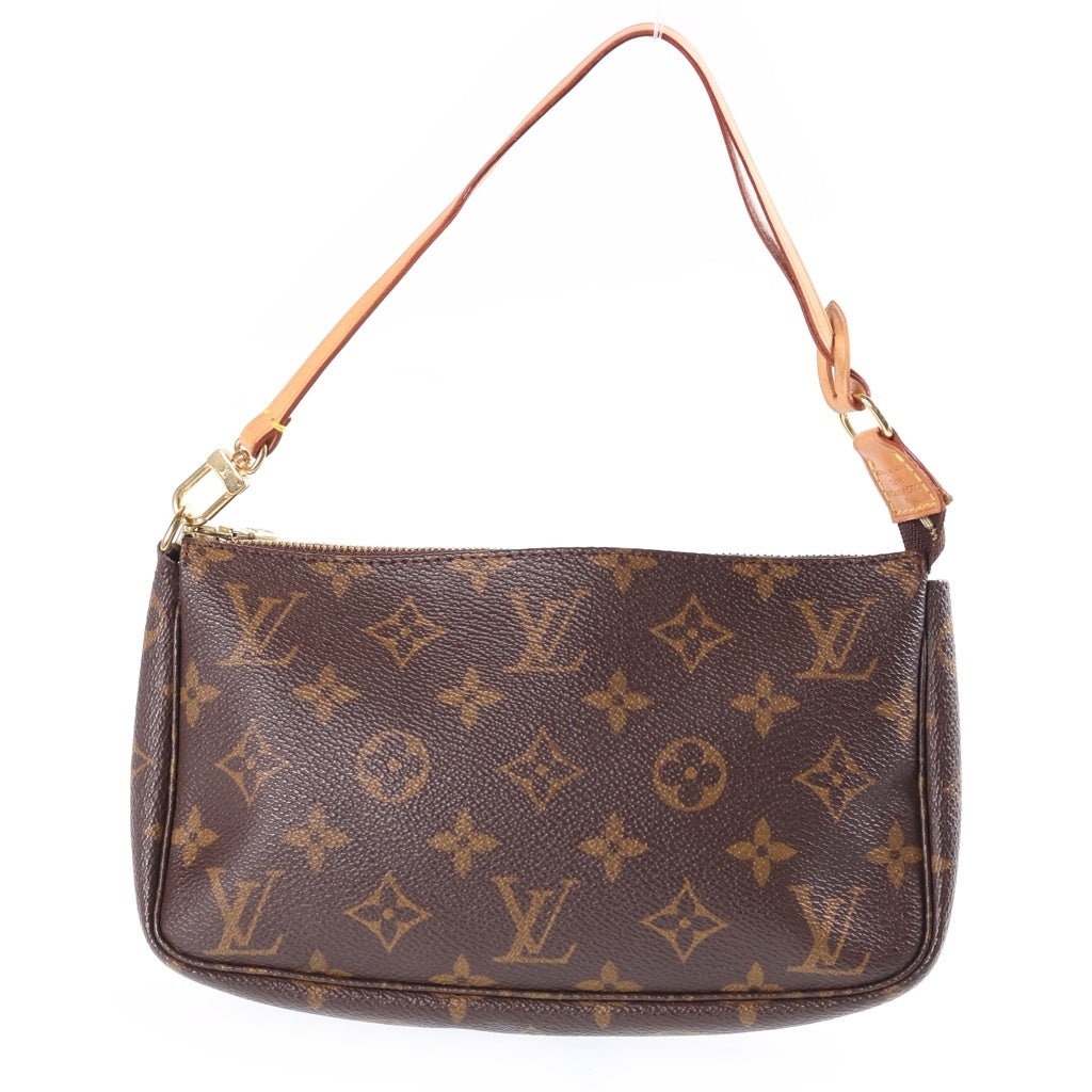 LOUIS VUITTON(ルイヴィトン) モノグラム ポシェットアクセソワール ハンドバッグ ポーチ ケース ブラウン レザー×PVC M51980 ゴールド金具 レディース
