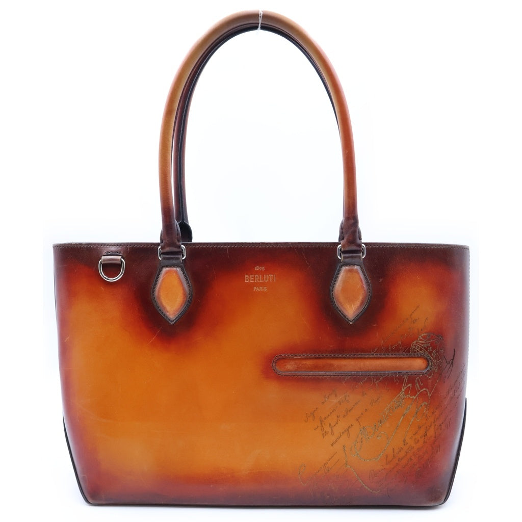 Berluti(ベルルッティ) トゥジュール ミニ ハンドバッグ トートバッグ ブラウンオレンジ レザー シルバー金具 レディース