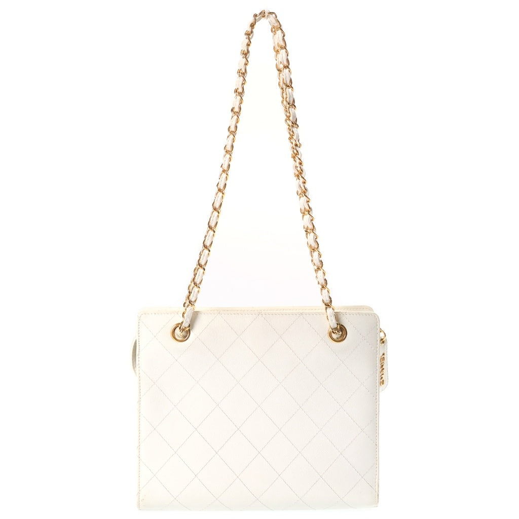 CHANEL(シャネル) ココマーク チェーンショルダーバッグ ホワイト キャビアスキン 4番台 ゴールド金具 レディース
