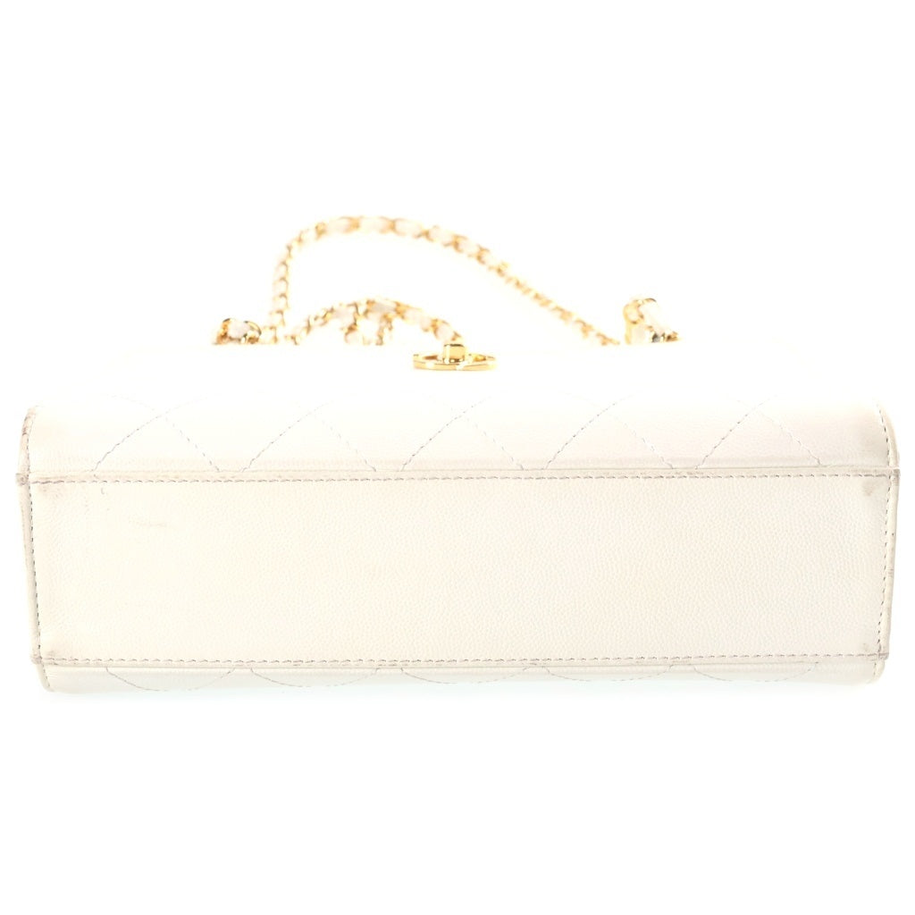 CHANEL(シャネル) ココマーク チェーンショルダーバッグ ホワイト キャビアスキン 4番台 ゴールド金具 レディース