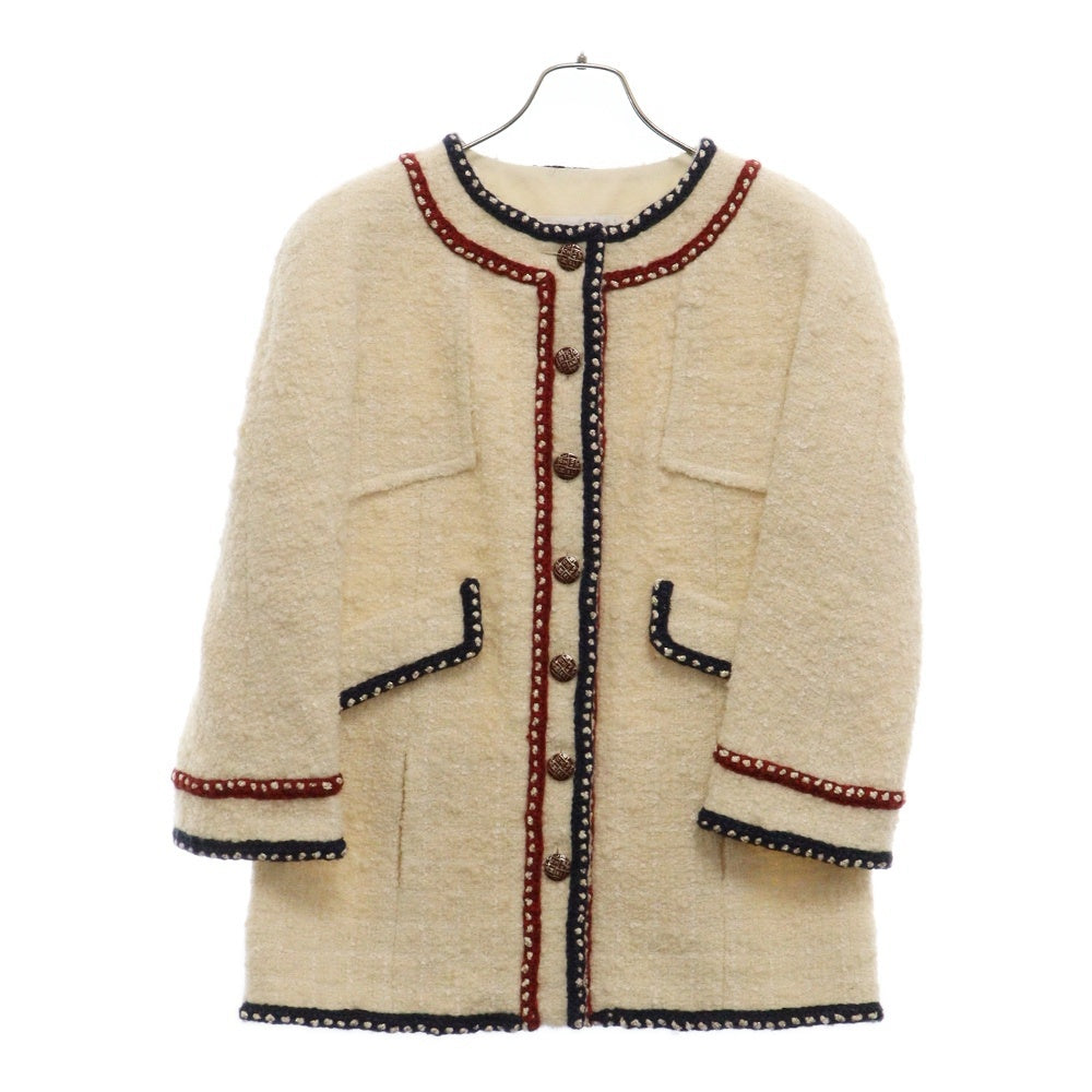 CHANEL(シャネル) ノーカラー ツイードジャケット オフホワイト ウール P59643 38サイズ レディース