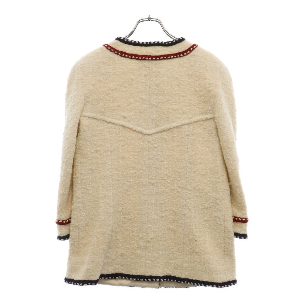 CHANEL(シャネル) ノーカラー ツイードジャケット オフホワイト ウール P59643 38サイズ レディース
