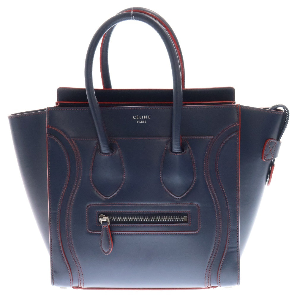 CELINE(セリーヌ) ラゲージ マイクロショッパー トートバッグ ハンドバッグ ネイビー×レッド レザー