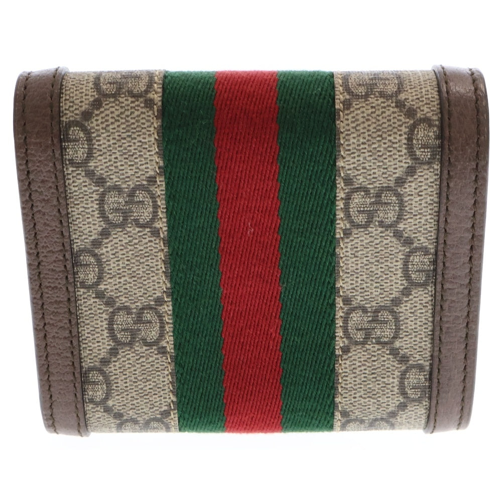 GUCCI(グッチ) GGスプリーム オフディア 三つ折り財布 ベージュ ブラウン PVC×レザー コンパクトウォレット 523174