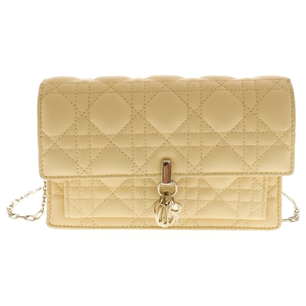 Christian Dior(クリスチャンディオール) カナージュ レザーチェーンウォレット ショルダーバッグ イエロー