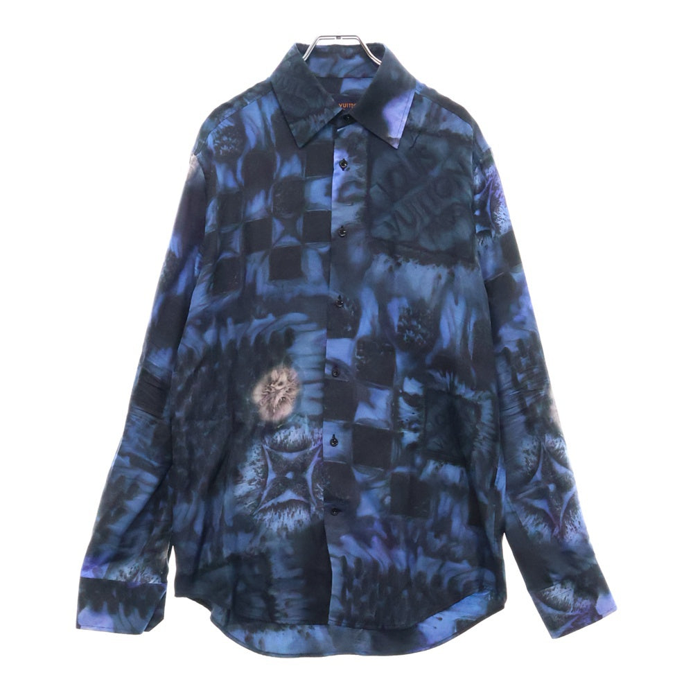 LOUIS VUITTON(ルイヴィトン) 21AW LVソルト ダミエ シルク 長袖シャツ ネイビー RM212M DR1 HLS17W