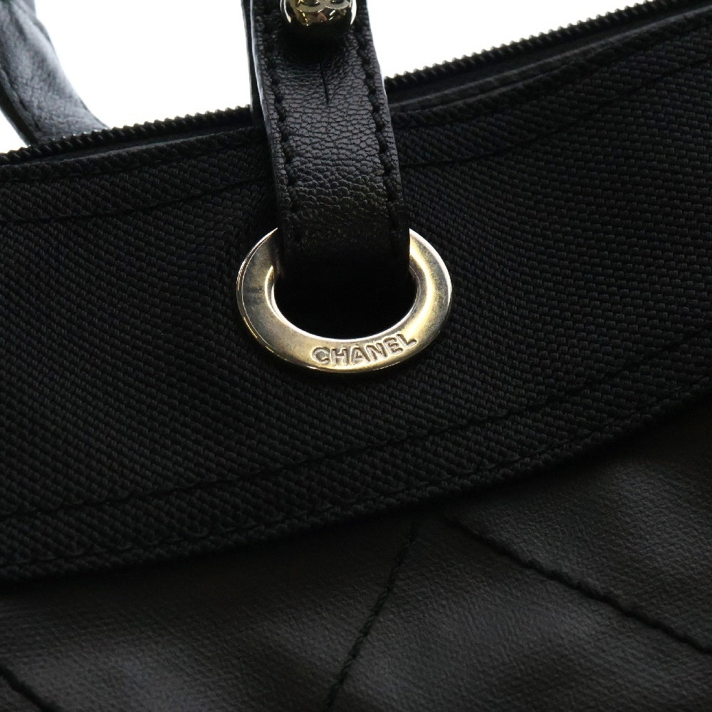 CHANEL(シャネル) パリビアリッツGM トートバッグ ブラック レザー×キャンバス シルバー金具 A34209