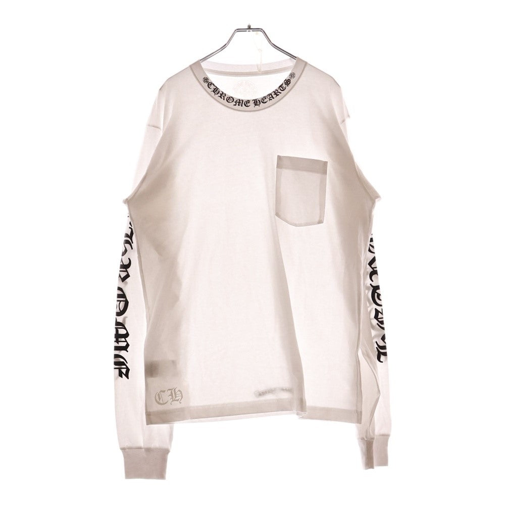 CHROME HEARTS(クロムハーツ) Neck Logo L/S Tee ネックロゴ プリント長袖Tシャツ カットソー ホワイト