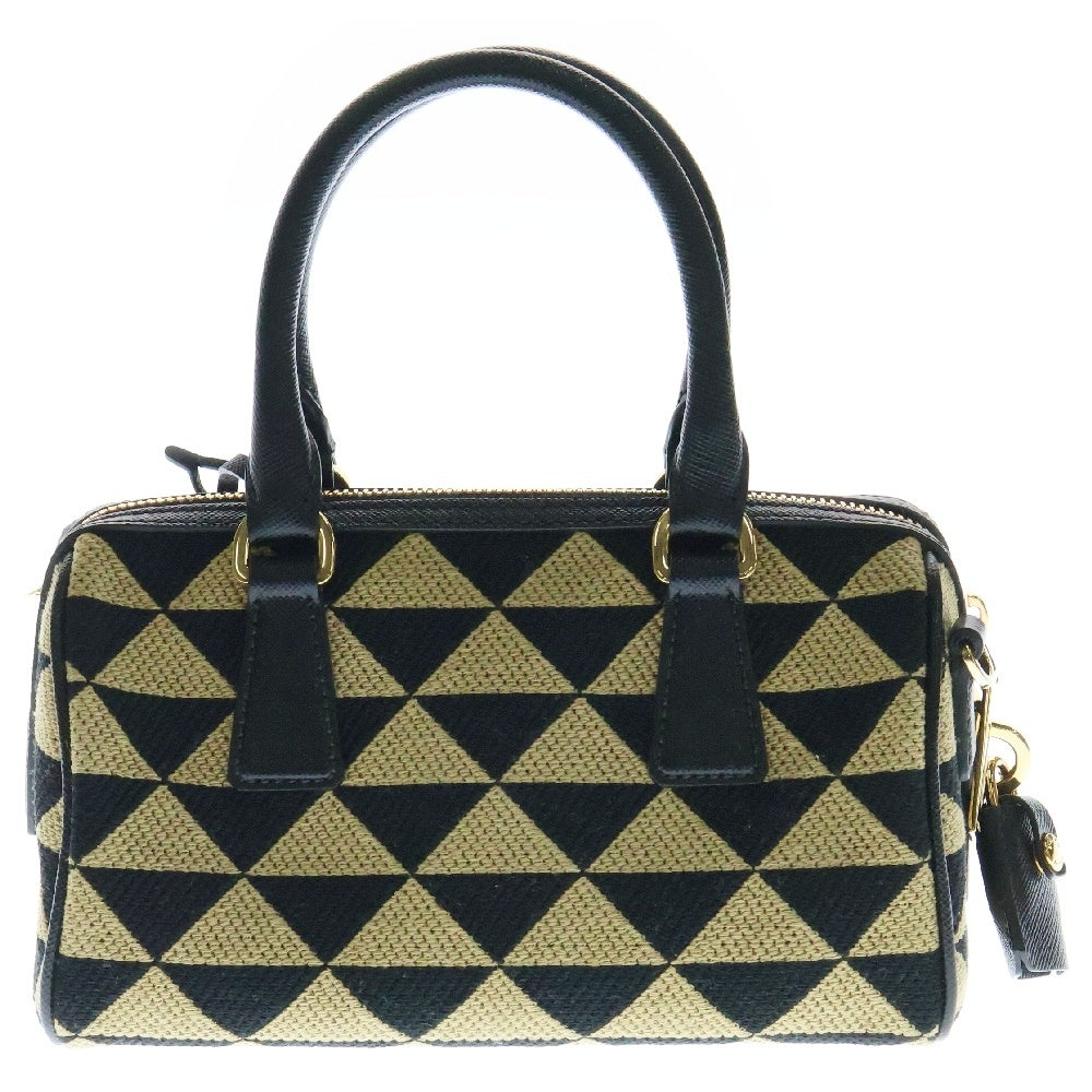 PRADA(プラダ) シンボル エンブロイダリー 2WAYハンドバッグ ショルダーバッグ ベージュ/ブラック/ゴールド金具 1BB846