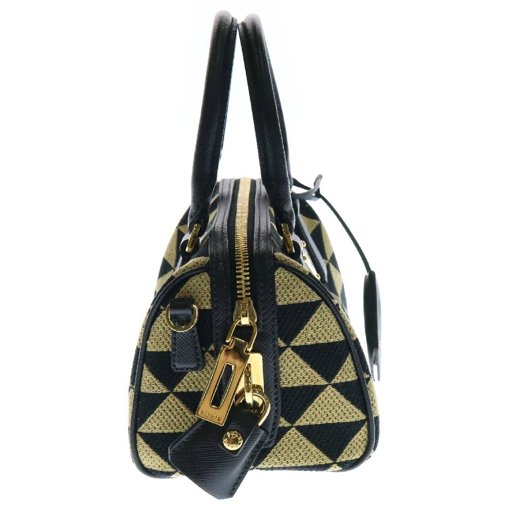 PRADA(プラダ) シンボル エンブロイダリー 2WAYハンドバッグ ショルダーバッグ ベージュ/ブラック/ゴールド金具 1BB846