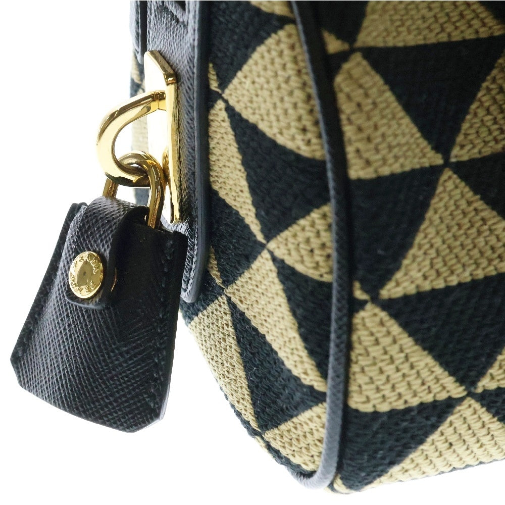PRADA(プラダ) シンボル エンブロイダリー 2WAYハンドバッグ ショルダーバッグ ベージュ/ブラック/ゴールド金具 1BB846