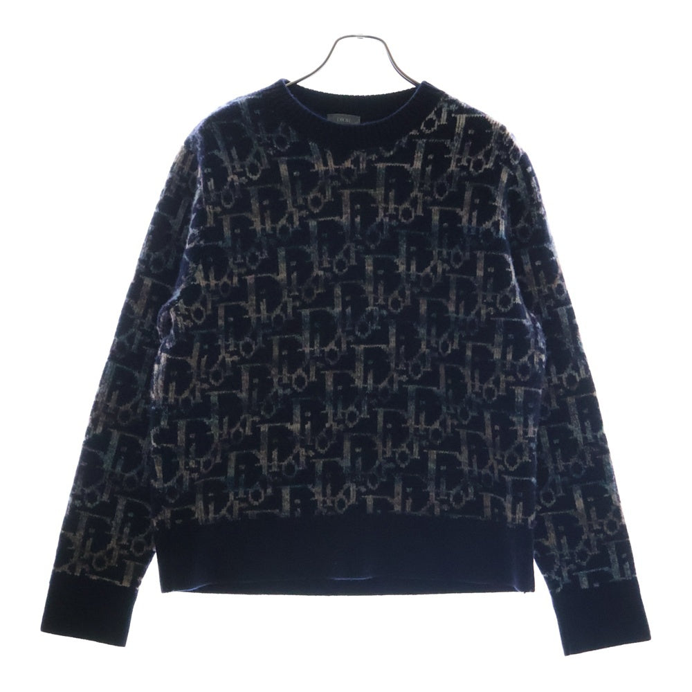 Christian Dior(クリスチャンディオール) 21AW オブリークジャガード ウールニット 長袖 ネイビー XL 193M638AT344