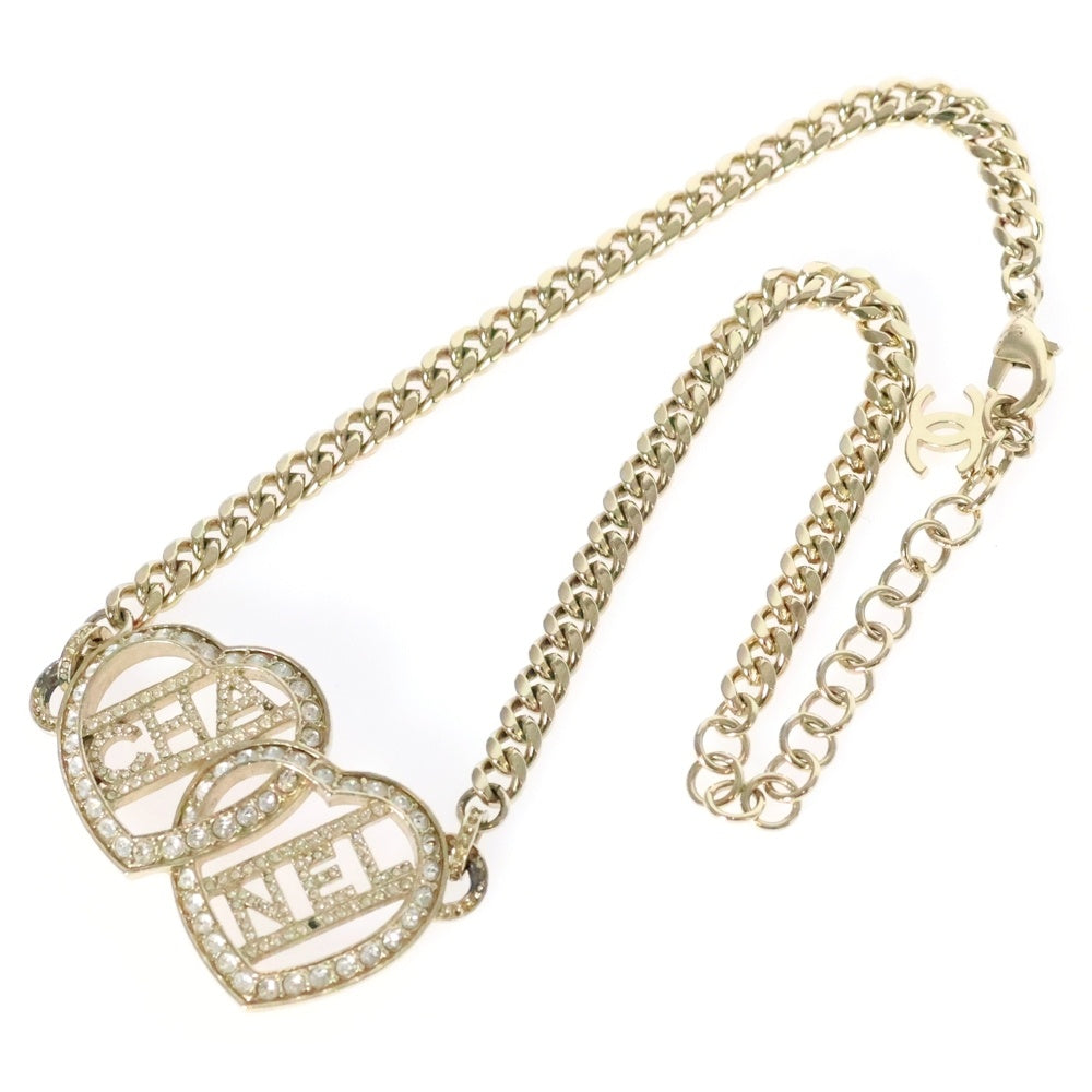 CHANEL(シャネル) ハート ラインストーン ロゴ ネックレス ゴールド GP アクセサリー