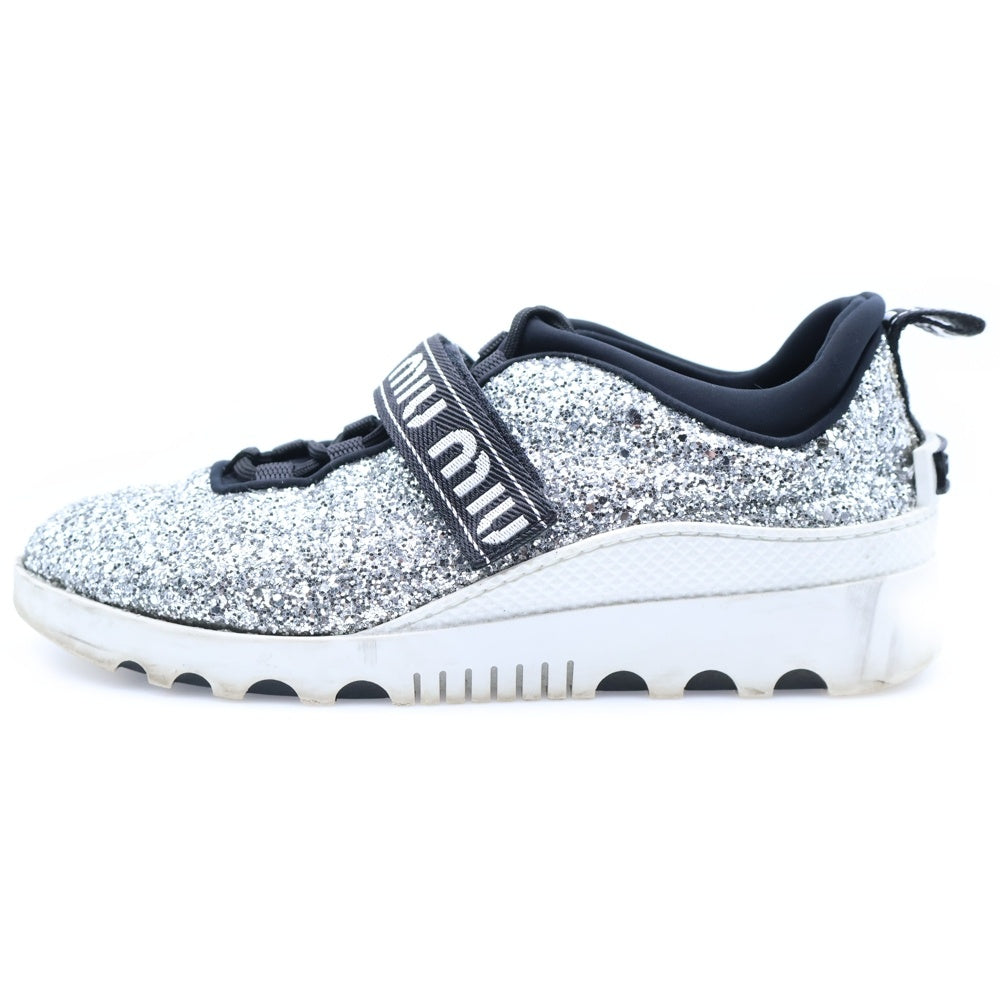 miumiu(ミュウミュウ) ロゴ ラメグリッター ローカットスニーカー シルバー 5E613B