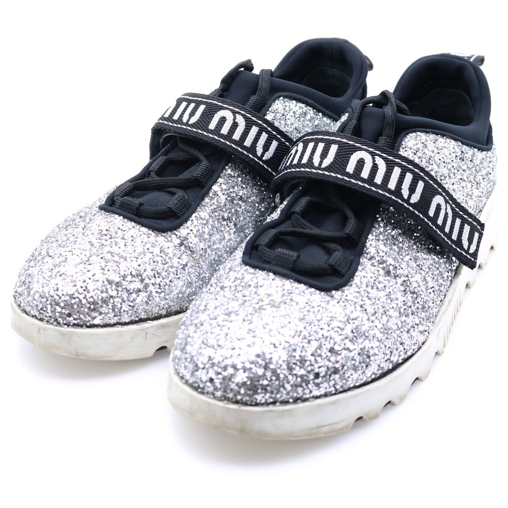 miumiu(ミュウミュウ) ロゴ ラメグリッター ローカットスニーカー シルバー 5E613B
