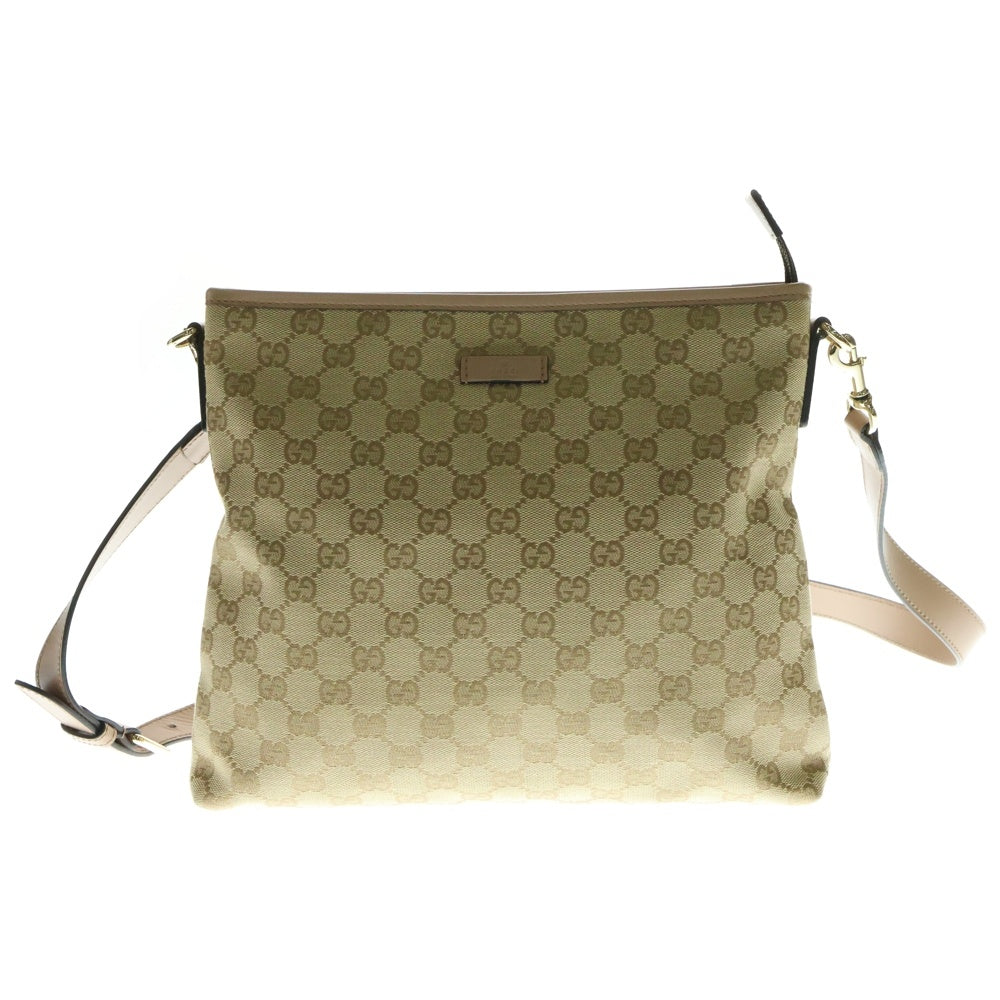 GUCCI(グッチ) GGキャンバス ショルダーバッグ メッセンジャーバッグ ゴールド金具 ベージュ キャンバス×レザー 388924