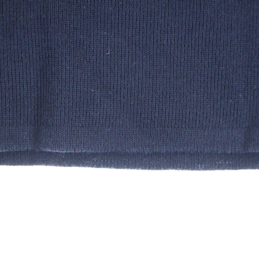 FERRAGAMO(フェラガモ) ゴールドボタン クルーネック ハーフスリーブ 五分袖 コットンニット ポロシャツ ネイビー