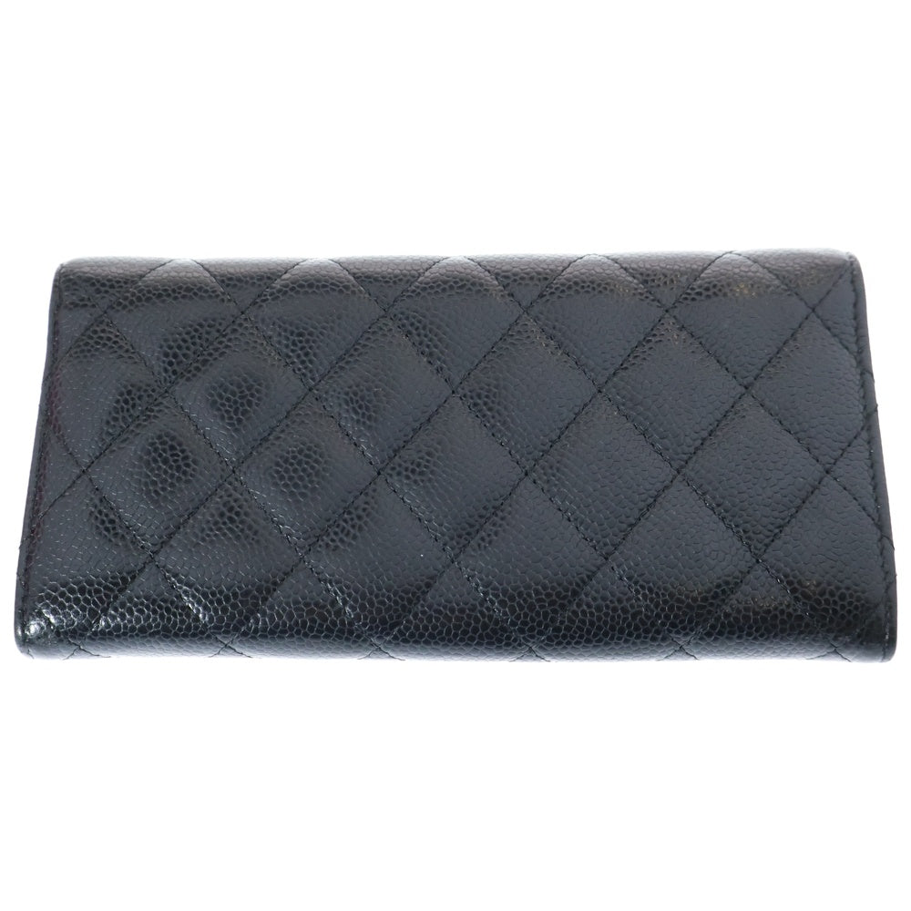 CHANEL(シャネル) ココマーク マトラッセ クラシック キャビアスキン レザーロングフラップウォレット 長財布 ブラック レディース