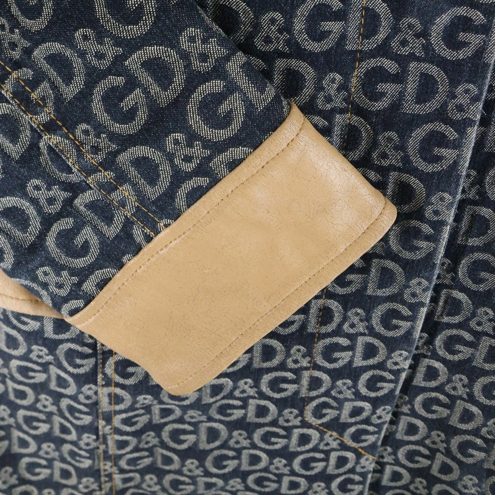 D&G(ディーアンドジー) DGロゴ総柄ジャガード スナップボタン コート インディゴ/ブラウン レディース