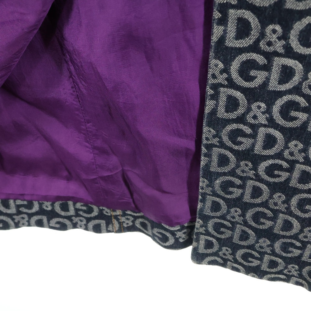 D&G(ディーアンドジー) DGロゴ総柄ジャガード スナップボタン コート インディゴ/ブラウン レディース